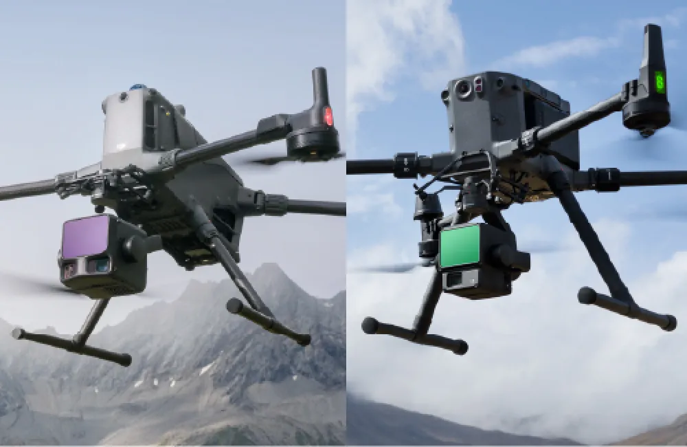 Perbandingan drone dengan payload Zenmuse L2 dan Zenmuse L3 terpasang berdampingan